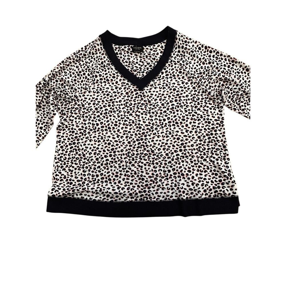 Kate Spade Womens Blue White Pink Leopard Print V-Neck Long Sleeve Pajama Set XL - Picture 4 of 16